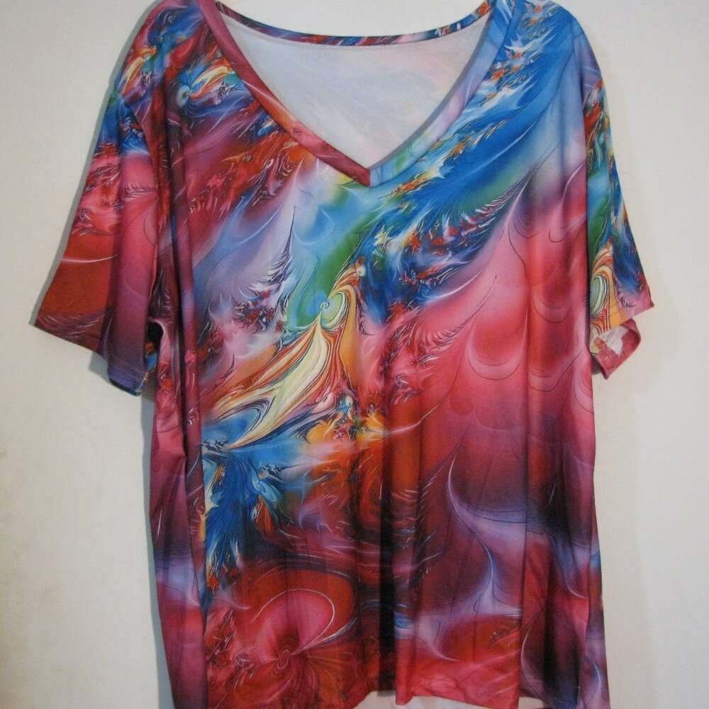* Unbranded Colorful Blouse 1XL Plus Size Pink Blue Abstract Swirls